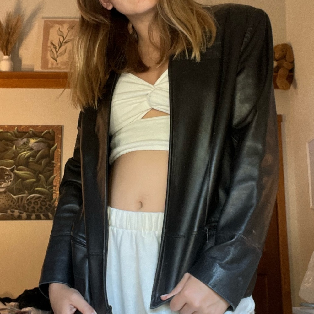 Vintage leather jacket, in the color black, by Garfield and Marks!